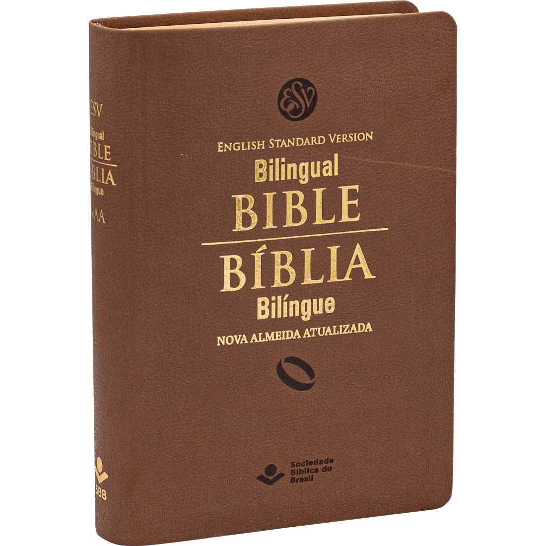 Bíblia Sagrada Bilíngue NAA | ESV, Letra Regular, com Mapa — Capa Couro Sintético Marrom
